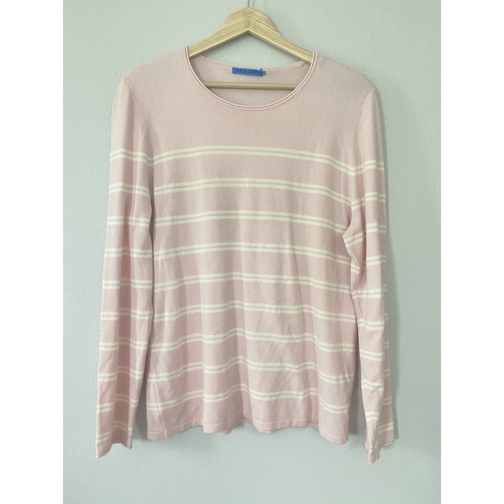 J.McLaughlin Sweater Striped Women Sz XL Pink White Cotton Modal Casual